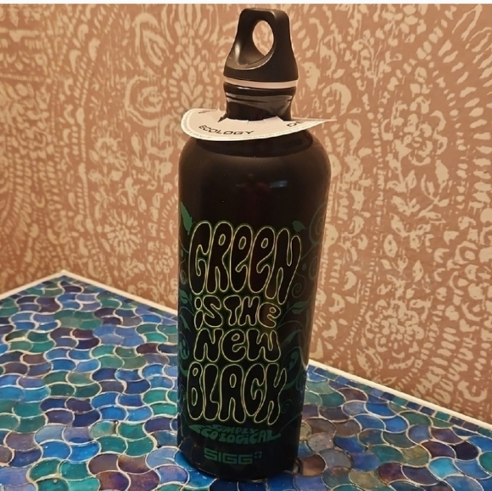 SIGG Black and Green Water Bottle " Green Is The New Black".